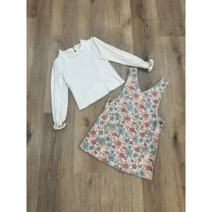Tommy Bahama Kids Girls 6 Floral‎ Corduroy Pinafore Dress Top Set White Ruffle